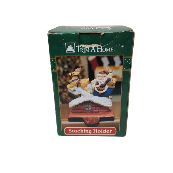 Vintage 1980s Trim A Home Santa and Reindeer Stocking Holder - Picture 1 of 6